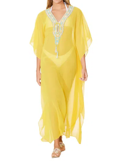 Ranee's Women's Beaded Maxi Kaftan Coverup In Yellow