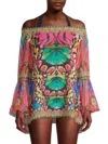 RANEE'S WOMEN'S BUTTERFLY-PRINT OFF-THE-SHOULDER COVERUP TOP