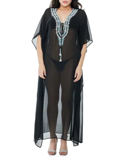 Ranee's Women's Embellished Cover Up Caftan In Black