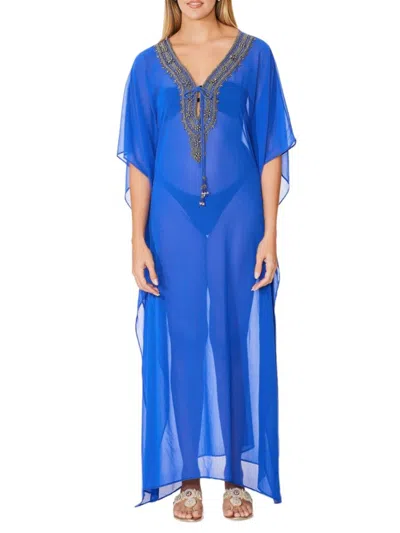 Ranee's Women's Embellished Cover Up Caftan In Blue