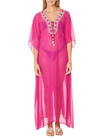 Ranee's Women's Embellished Cover Up Caftan In Pink