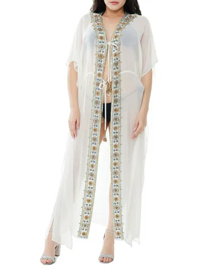 Ranee's Women's Embellished Duster Cover Up In White