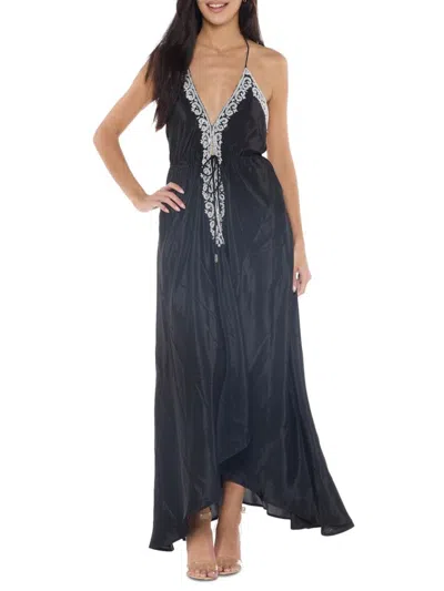 Ranee's Women's Embellished Halter Maxi Dress In Black