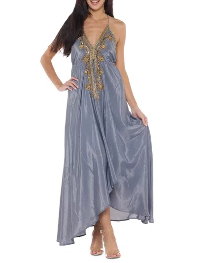 Ranee's Women's Embellished Halter Maxi Dress In Gray