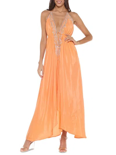 Ranee's Women's Embellished Halter Maxi Dress In Orange