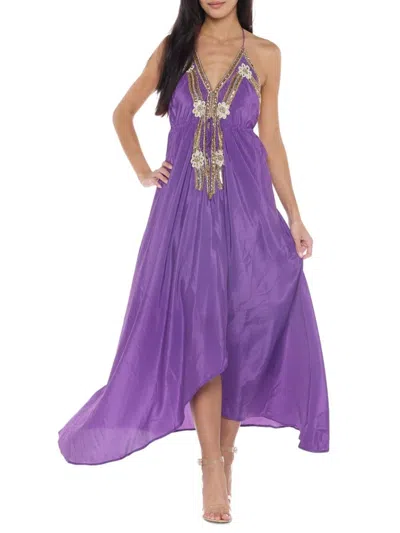 Ranee's Women's Embellished Halter Maxi Dress In Purple