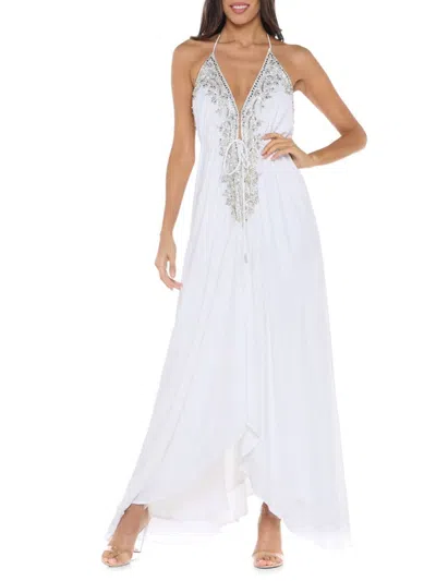 Ranee's Women's Embellished Halter Maxi Dress In White