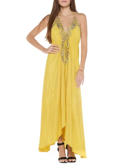 Ranee's Women's Embellished Halter Maxi Dress In Yellow