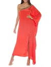 Ranee's Embellished One-shoulder Long Sleeve Cover-up Dress In Red