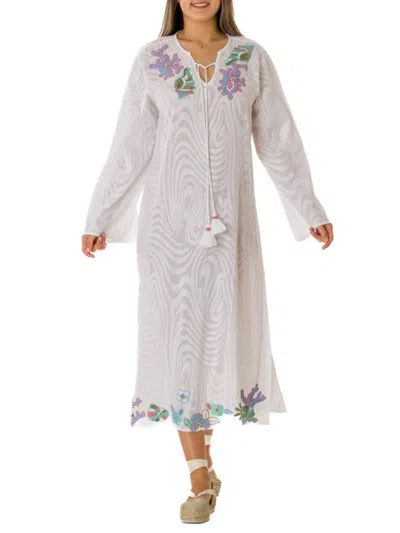 Ranee's Women's Embroidered Maxi Cover Up Dress In White