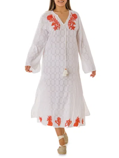 Ranee's Women's Embroidered Maxi Cover Up Dress In White