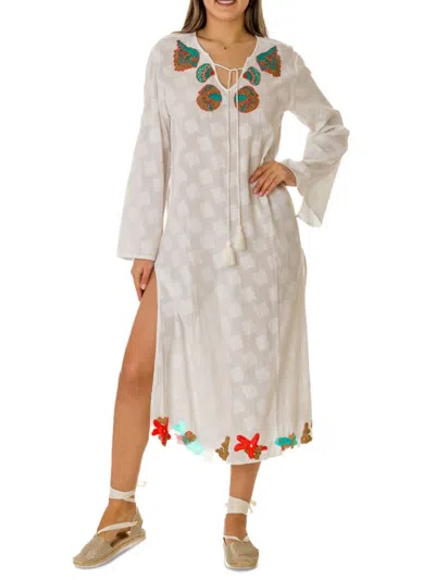 Ranee's Women's Embroidered Slit Midi Cover Up Dress In White