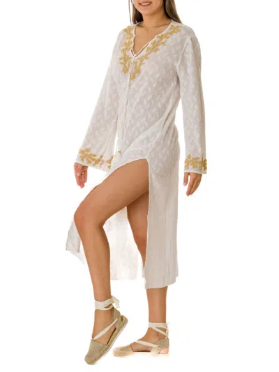 Ranee's Women's Embroidered Tunic Midi Dress In White