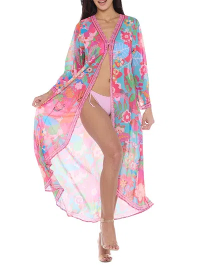 Ranee's Women's Floral Duster Cover Up In Pink