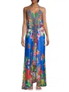 Ranee's Women's Floral Halter Maxi Coverup Dress In Blue