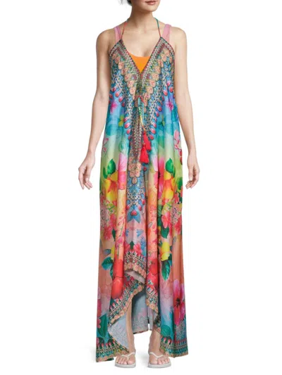 Ranee's Women's Floral Halter Maxi Coverup Dress In Blue