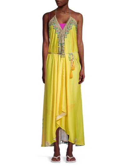 Ranee's Women's Floral Halter Maxi Coverup Dress In Yellow