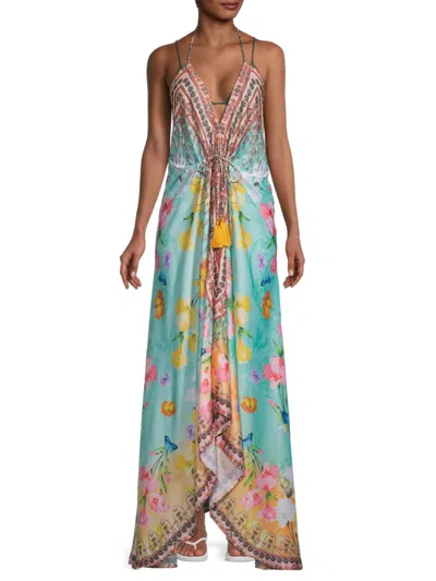 Ranee's Women's Floral Halter-neck Maxi Cover-up Dress In Green
