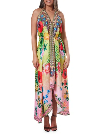 Ranee's Women's Floral Halterneck Swim Cover Up Dress In Yellow Multi