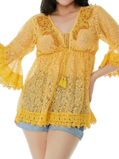 Ranee's Women's Floral Lace Sheer Cover Up Top In Yellow