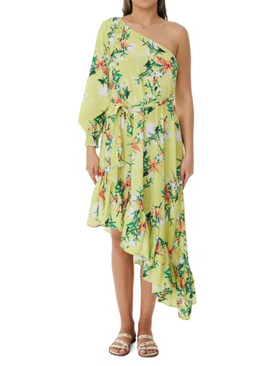 Ranee's Women's Floral One Shoulder Asymmetric Dress In Lime Green
