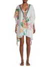 Ranee's Women's Floral Pom-pom Caftan Coverup In White