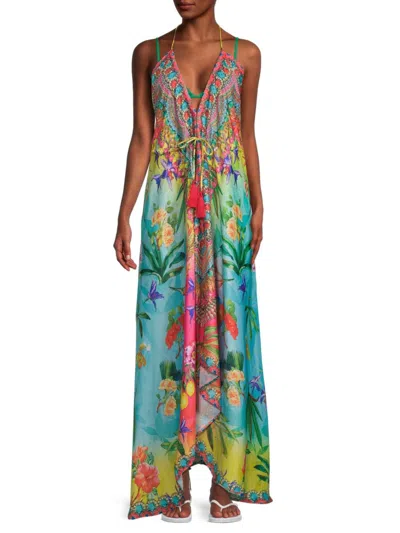Ranee's Women's Floral-print Halterneck Cover-up Dress In Ombre