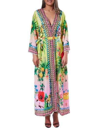 Ranee's Women's Floral Robe In Green Multi