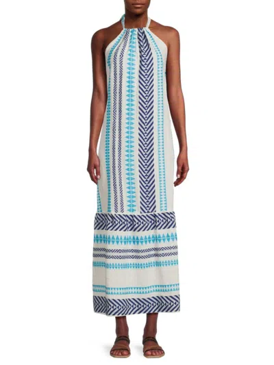 Ranee's Women's Geometric Print Maxi Halter Dress In White Multi