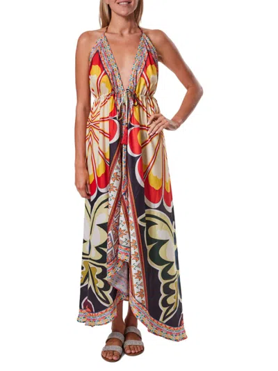 Ranee's Women's Halterneck High Low Dress In White Multi