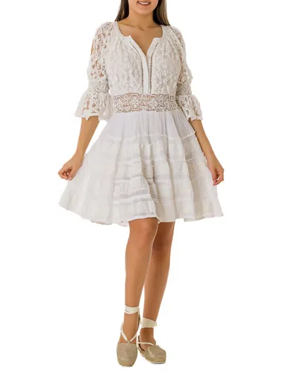 Ranee's Women's Lace Tiered A Line Dress In White