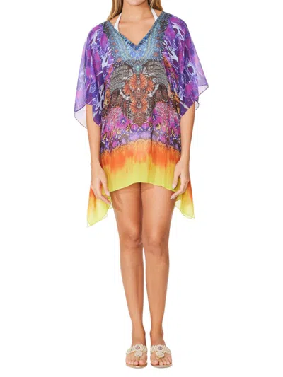 Ranee's Women's Mix Print Caftan Coverup In Purple