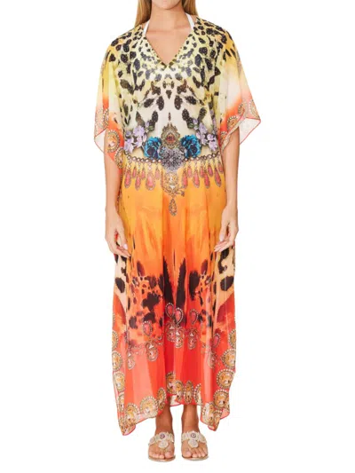 Ranee's Women's Mix Print Cover Up Kaftan In Orange