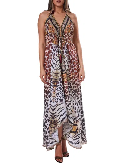 Ranee's Women's Mixed Animal Print Swim Cover Up Dress In Brown Multi