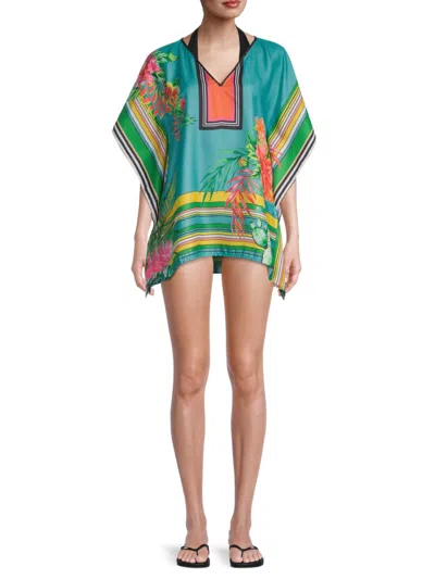 Ranee's Women's Mixed-print Caftan Cover-up In Blue