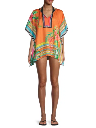 Ranee's Women's Mixed-print Caftan Cover-up In Salmon
