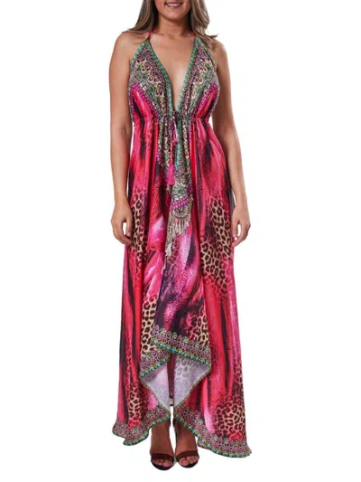 Ranee's Women's Mixed Print Swim Cover Up Dress In Hot Pink