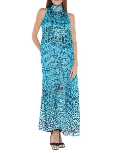 Ranee's Women's Mockneck Maxi Shift Dress In Teal Blue