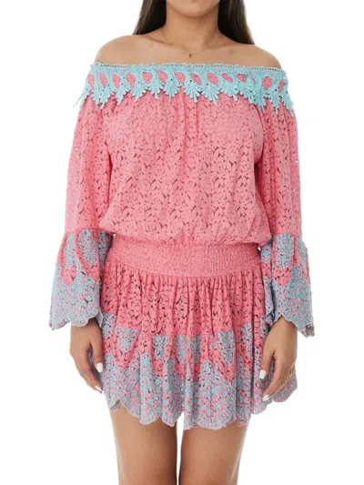 Ranee's Women's Off Shoulder Lace Coverup Dress In Pink