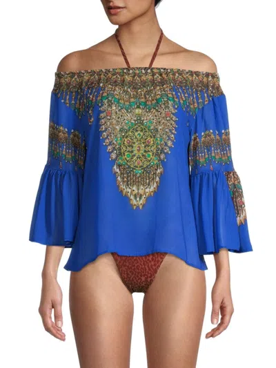 Ranee's Women's Off-the-shoulder Coverup Top In Blue