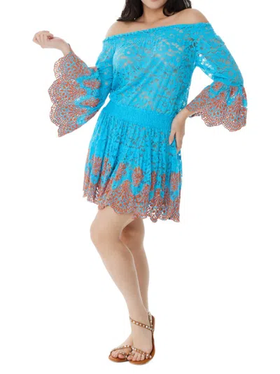 Ranee's Women's Off The Shoulder Mini Cover Up Dress In Sky Blue