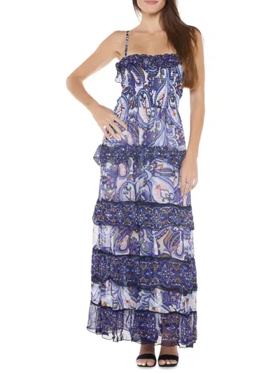 Ranee's Women's Paisley Tiered Maxi Dress In Blue