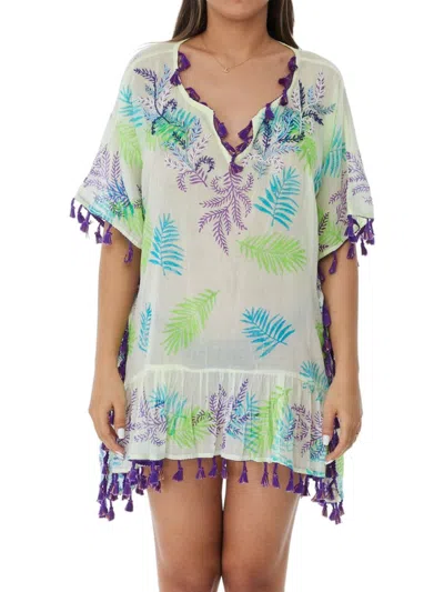 Ranee's Women's Palm Tassel Mini Kaftan Coverup In Green