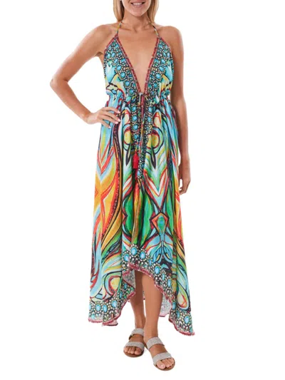 Ranee's Women's Print Halter Coverup Dress In Blue Multi