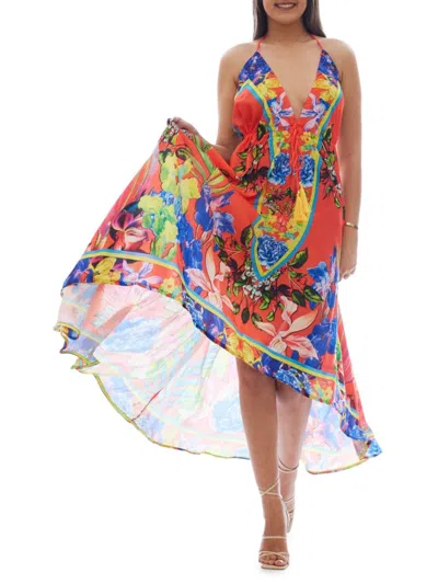 Ranee's Women's Print Halter High Low Coverup Dress In Multi