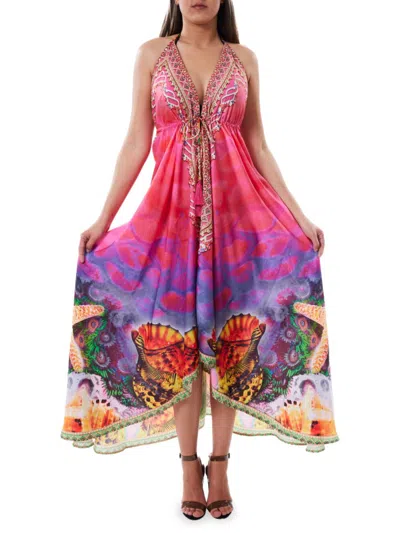 Ranee's Women's Print Halterneck Dress In Pink Multi