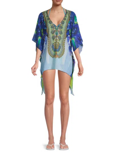 Ranee's Women's Print Mini Caftan Coverup In Blue