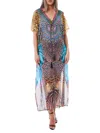 Ranee's Women's Printed V Neck Kaftan In Blue Multi
