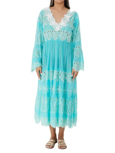 Ranee's Women's Schiffli Lace Midi Dress In Aqua
