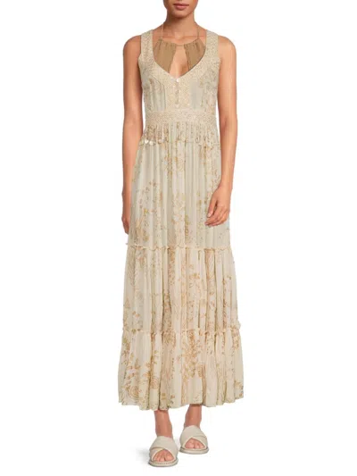 Ranee's Women's Shell Trim Midaxi Tiered Dress In Gold